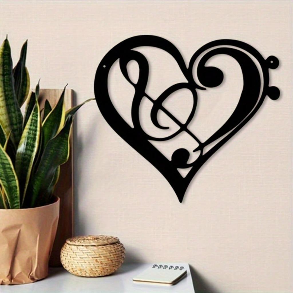 Metal Heart Music Note Wall Art Rustproof Iron Decor for Living Room Bedroom Gift