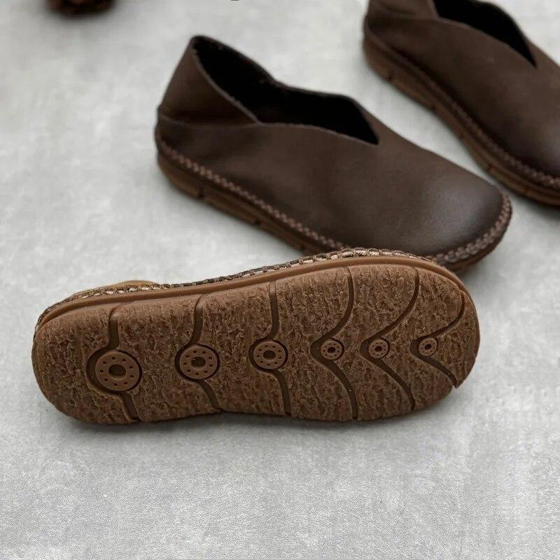 Johnature Retro Loafers Genuine Leather Flat Shoes Casual Versatile Handmade Soft Cowhide Women's Slip-on Shoes