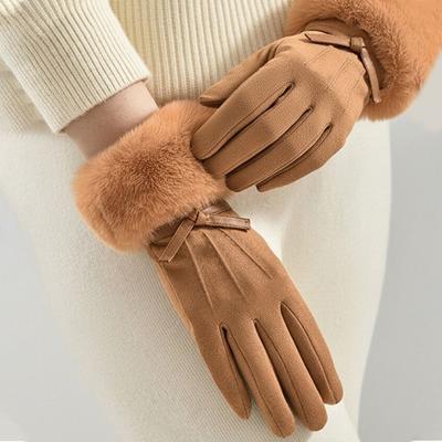 Weiche PU-Lederhandschuhe Schleife Damen Fahrrad-Fäustlinge Geschenk Winter Wildlederhandschuhe Outdoor