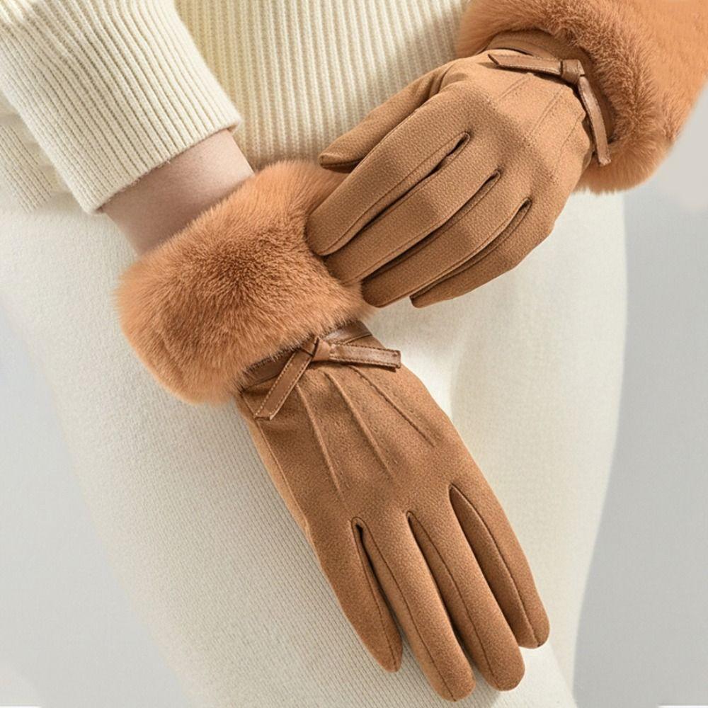 Soft Winter Suede Gloves Velvet Women Cycling Mittens Skiing Pu Leather Gloves  Autumn