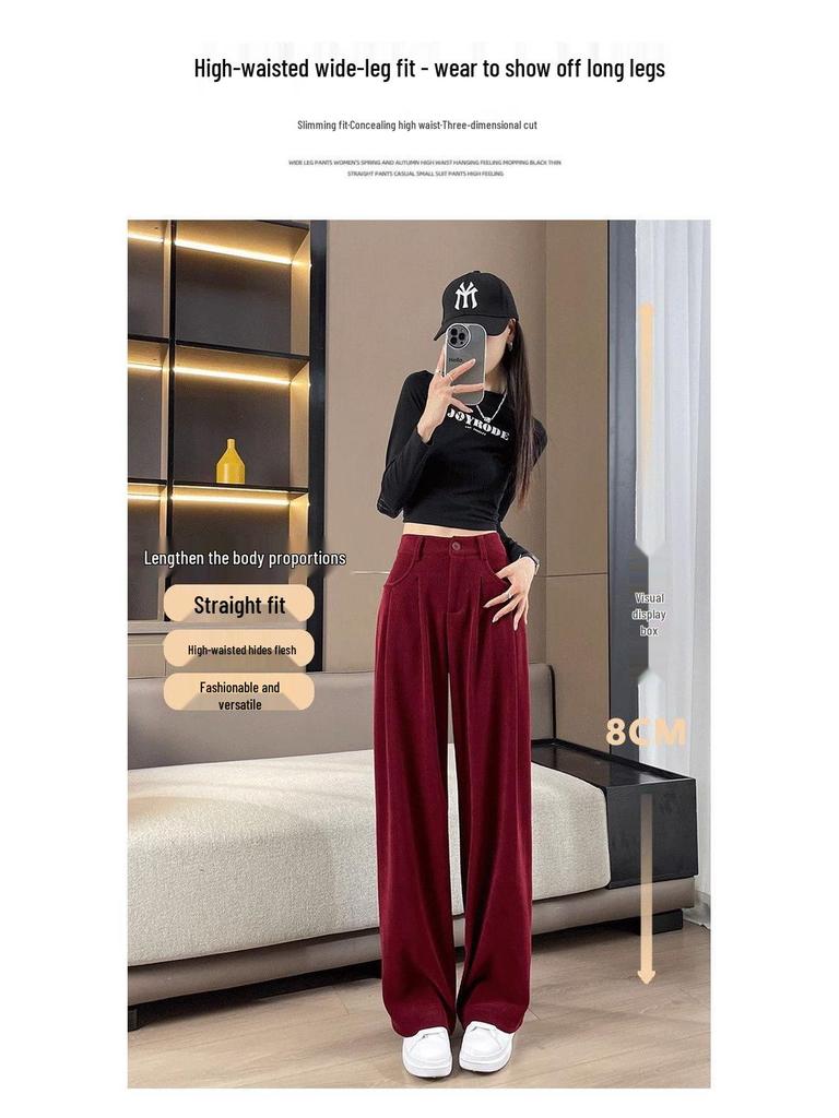 Meilard Women's High-Waisted Wide-Leg Corduroy Pants - Spring/Fall Style, Slimming, Loose Fit.