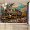 Tapeçaria de Parede de Trem a Vapor Vintage 3D, Poliéster, 1 peça, Decoração para Casa e Escritório, Decoração de Sala de Estar, Quarto, Festa, Sem Pena