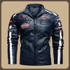 American Plus-Size Men'S PU Jacket Motorcycle Racing Suit Men'S Leather Jacket With Fleece Lining Thin Style With Logo And Contrasting Colors