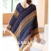 Vitange  Ethnic Pullover Sweater Coat Women Autumn Color Block Striped Loose Knit Sweater Fringed Hem Shawl Top