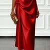 Women's One Shoulder Satin Prom Dress Summer Sleeveless Party Cocktail Midi Dress Ruched Bodycon Evening Wedding Guest Dress