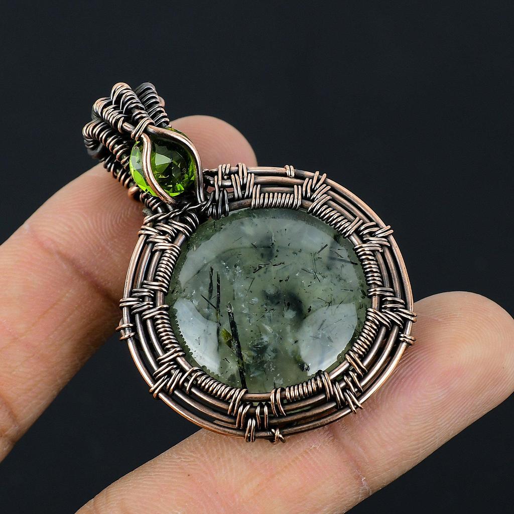 Prehnite Jewelry, 999 Copper Wire Wrapped Pendant Handmade Gemstone Jewelry, Gifts For Wife Brand New Pendant