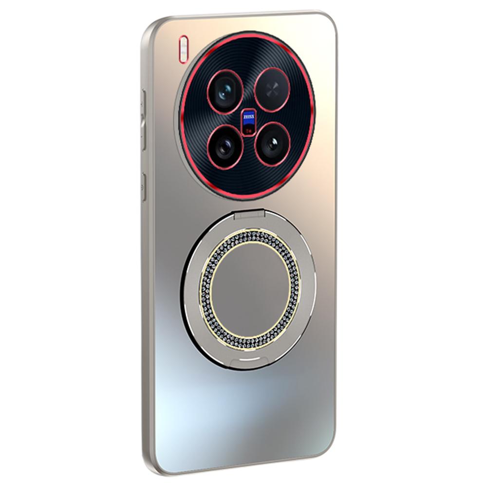 For vivo X200 Ultra 5G Phone Case with Diamond Ring Holder Dual-Color Lens AG Skin-Feel Matte Cover