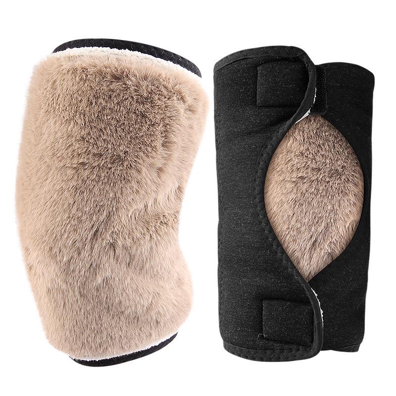 Unisex Double-Layer Lambswool Knee Pads - Thickened, Velvet, Velcro Fastened, Warm Insulation for Autumn/Winter