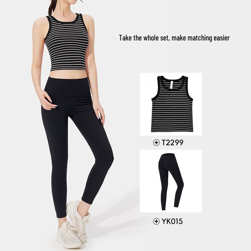 Women's Spring/Summer Slim Fit Striped Tank Top with Chest Pads - Round Neck Camisole Bra