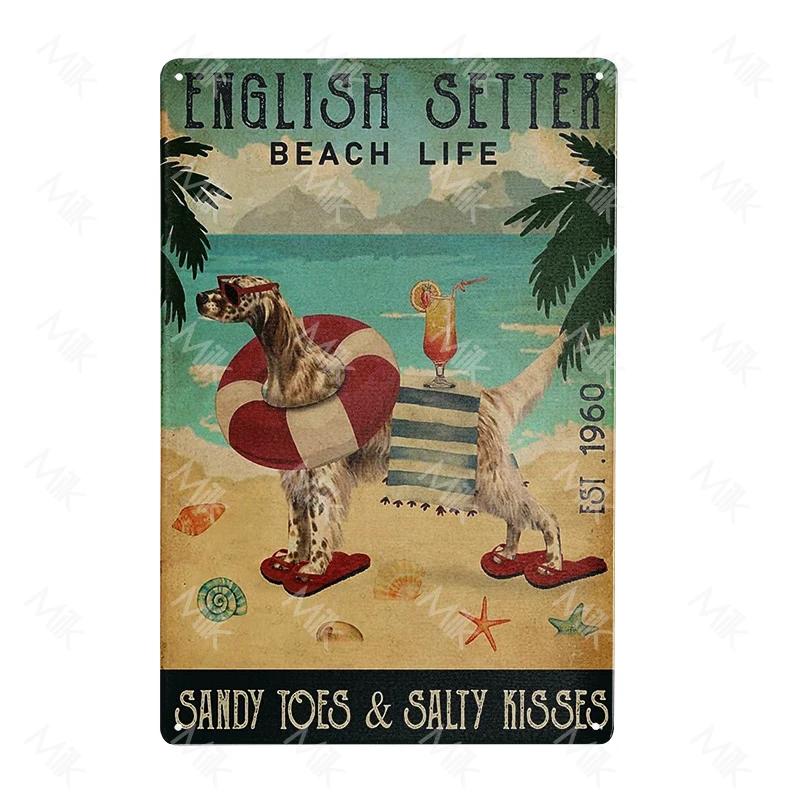 English Setter Dog Plate Vintage Wall Stickers Metal Poster for Sweet Home Coffee Pet Shop Beach Garden Halloween Decoration