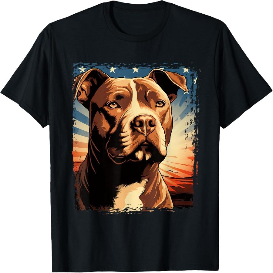 American Pitbull Terrier USA Pop Art Portrait for Dog Owners T-Shirt XXXXXL чёрный