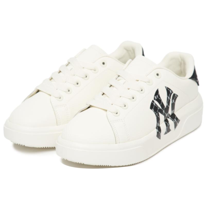 MLB Chunky Classic Heel Dia Monogram Low top Skateboard Shoes Unisex White Black Sneakers 3ASXAM82N-50BKS
