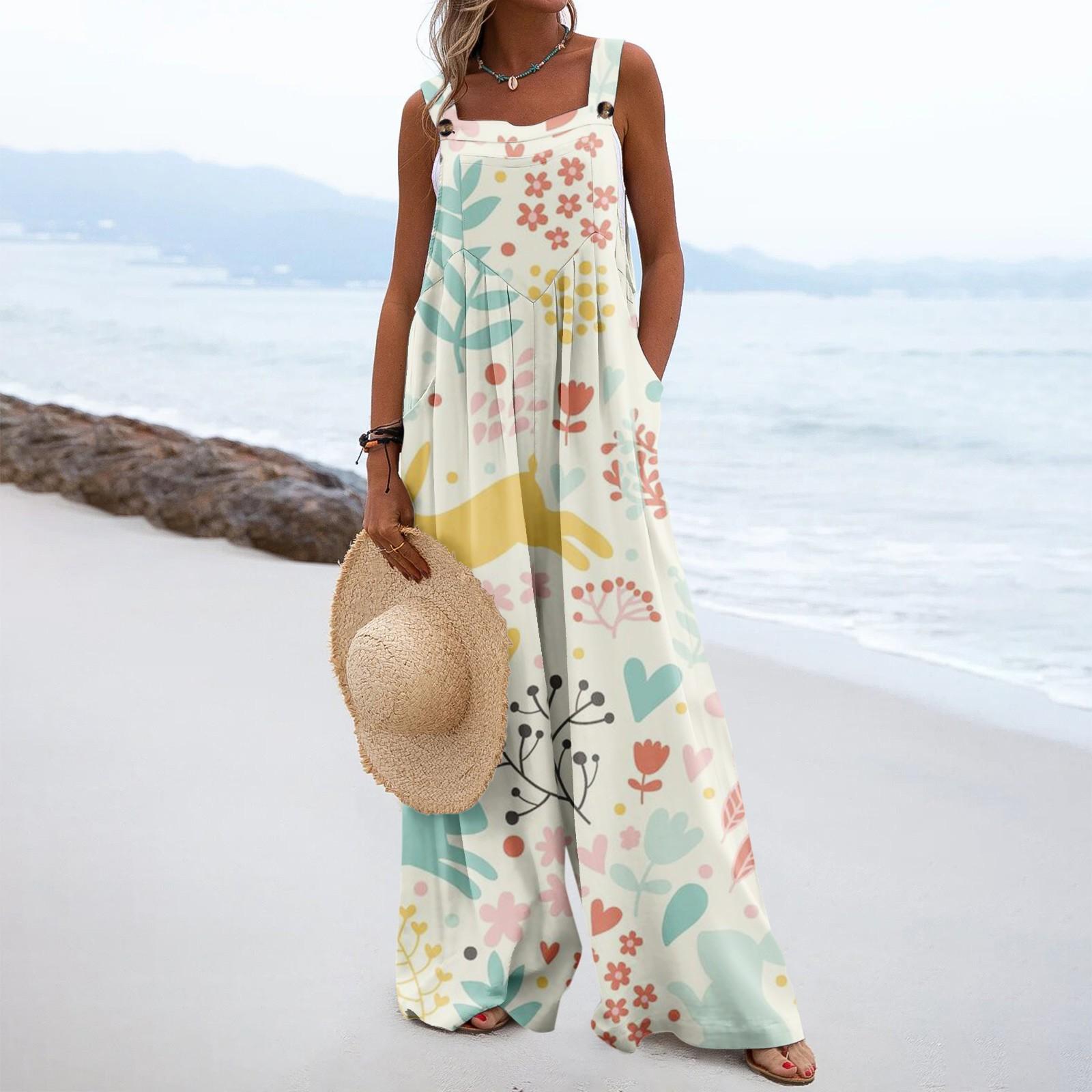 

Женские комбинезоны, повседневные комбинезоны с широкими штанинами и принтом, комбинезоны без рукавов с карманами, наряды XL жёлтый