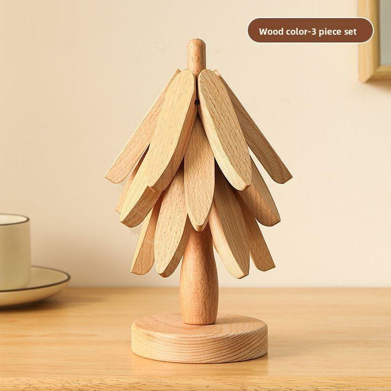 

Christmas Tree Heat Resistant Bamboo Coaster Set With Cartoon Pattern For Holiday Dining White Three