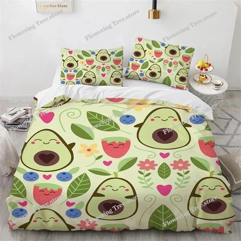 3D Avocado Bettbezug Mikrofaser Niedlich Frucht Bettdeckenbezug Cartoon Avocado Gesichter Bettwäscheset Full Für Kinder Jungen Mädchen Erwachsene