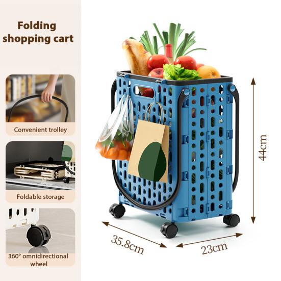 Folding Shopping Cart Collapsible Utility Cart with 360-Degree Swivel Wheels Lightweight Foldable Rolling Cart with Hooks for Grocery Shopping Laundry