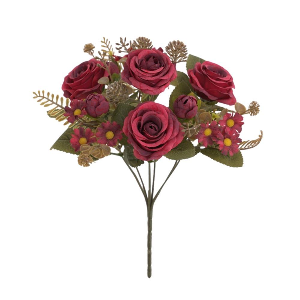 

Multicolor Rose Artificial Flowers Silk Petals Scene Landscaping Faux Daisy Flower Bridal Bouquet Green leaves красный