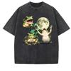 Frog Moon Vintage Graphic T Shirt Men Women Washed Retro Amphibian Nature Tee Cottagecore Short