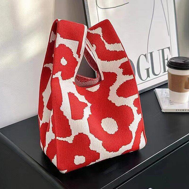 Przenośna Mini Pasiasta Torba Tote Ręcznie Robiona Dzianinowa Torba Damska Węzeł na Nadgarstek Torba Wiaderko na Telefon Duża Pojemność Jesień Zima Torebki