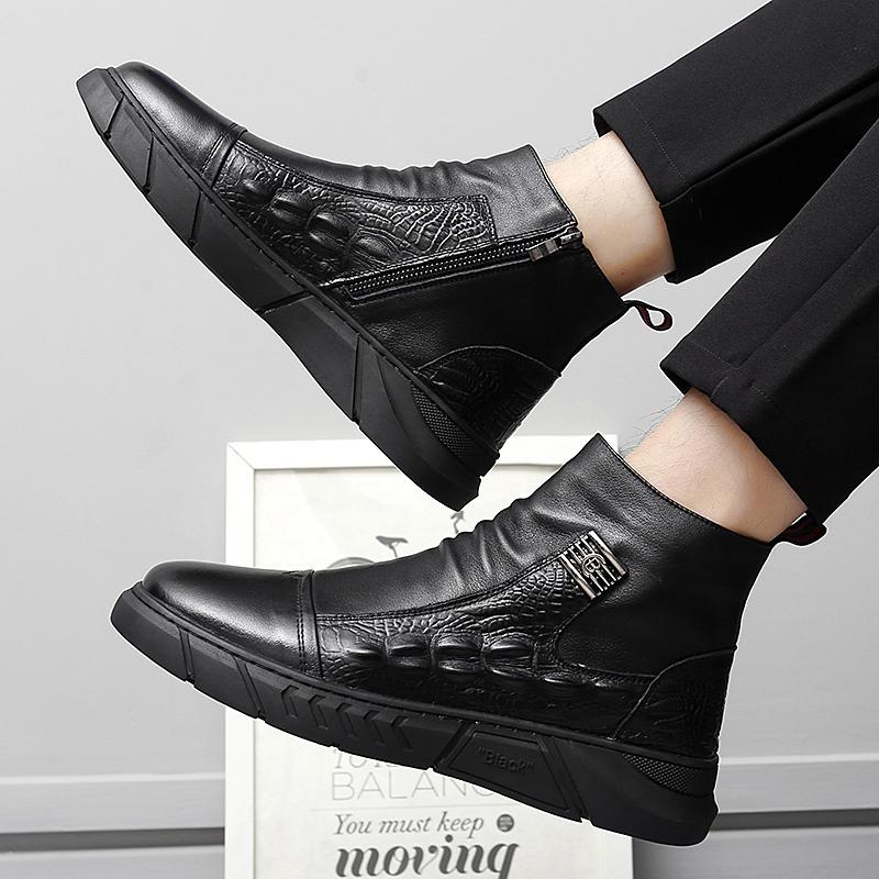 2024 Men's Ankle Boots British Style Casual Luxury Designers Business Outdoor Side Zipper Men Leather Motorcycle Boots