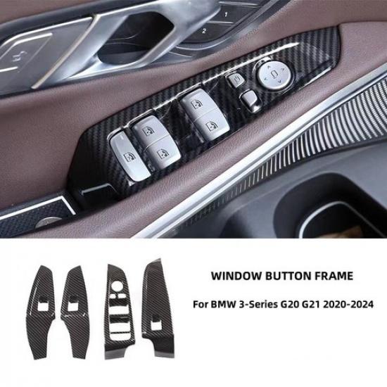 

4X Carbon Fiber Car Inner Window Button Frame Trim Cover For Bmw G20 G21 320 330
