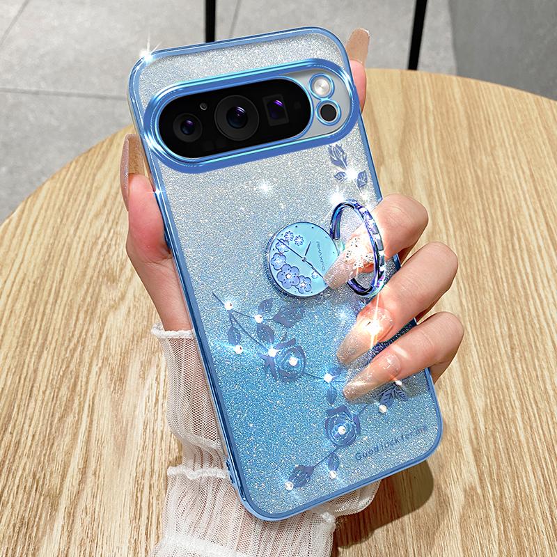 KADEM For Google Pixel 9 Pro XL Cell Phone Case Ring Kickstand Glitter Shockproof TPU Cover