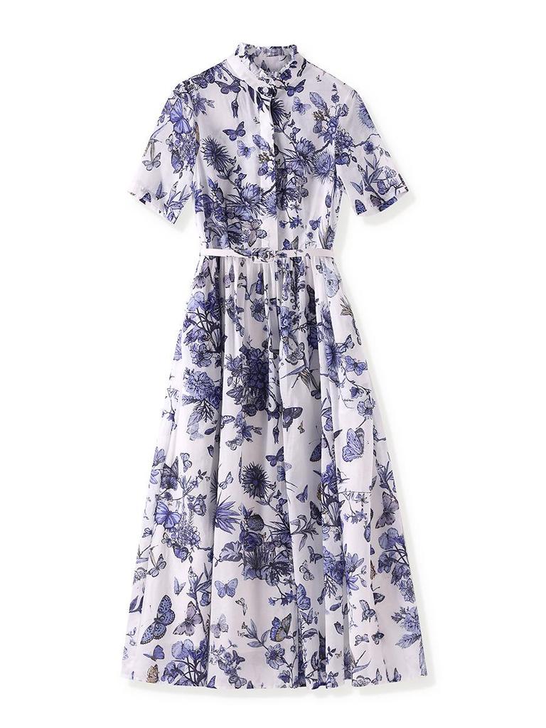 Elegantes A-Linien-Kleid mit floralem Muster im französischen Stil und taillierter Silhouette