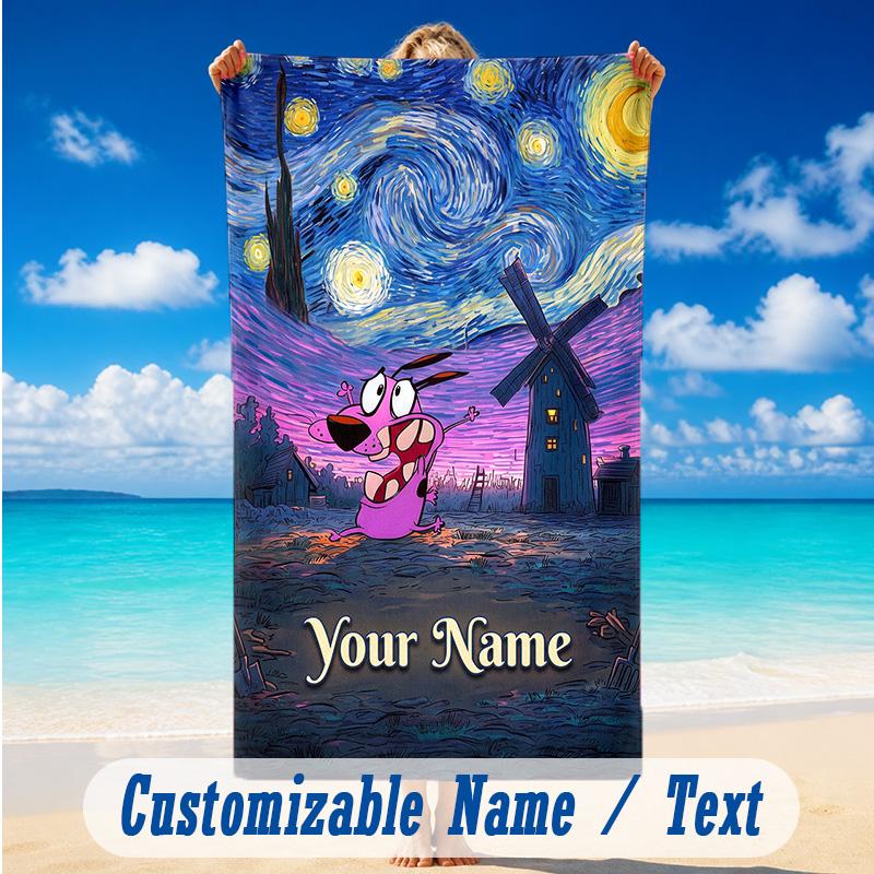 Beach Towel Custom Name Text, Quick Dry Large Towel For Beach HomeCourage the Cowardly Dog