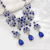 Factory Supply Alloy Jewelry Set Accessories Flower Water Drop Shaped Royal Blue Clavicle Necklace Earrings