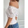 Summer Boat Neck Solid Color Lace Crop Top Women Short Sleeve All-match Sexy Off the Shoulder Hollow Out Tee