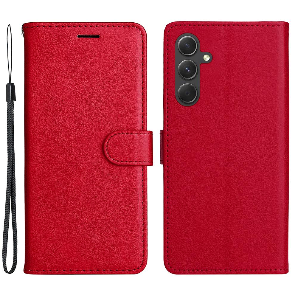For Samsung Galaxy A56 5G Case Solid Color Leather Mobile Cover Wallet Stand with Strap