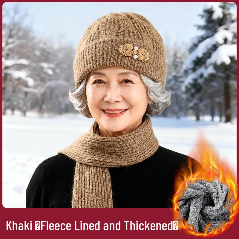 Warm Knitted Hat for Middle-Aged and Elderly Women – Thickened Wool with Ear Protection