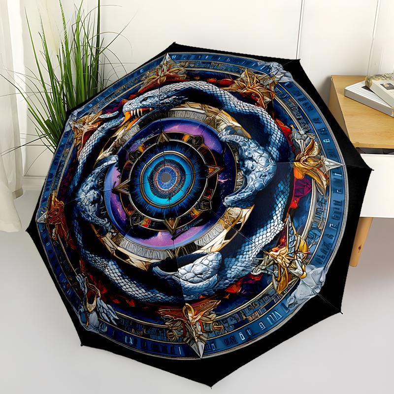Snake Theme Design Folding Umbrella-Fashionable Auto-Open Design 8 Iron Ribs Plastic Handle Foldable Sunshade,Perfect Gifts