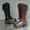 Wasserdichte Tisch Dicke Sohle aber Kniehohe Stiefel Gürtelschnalle Weiches Leder Reißverschluss hinten Stiefel Damen Winter