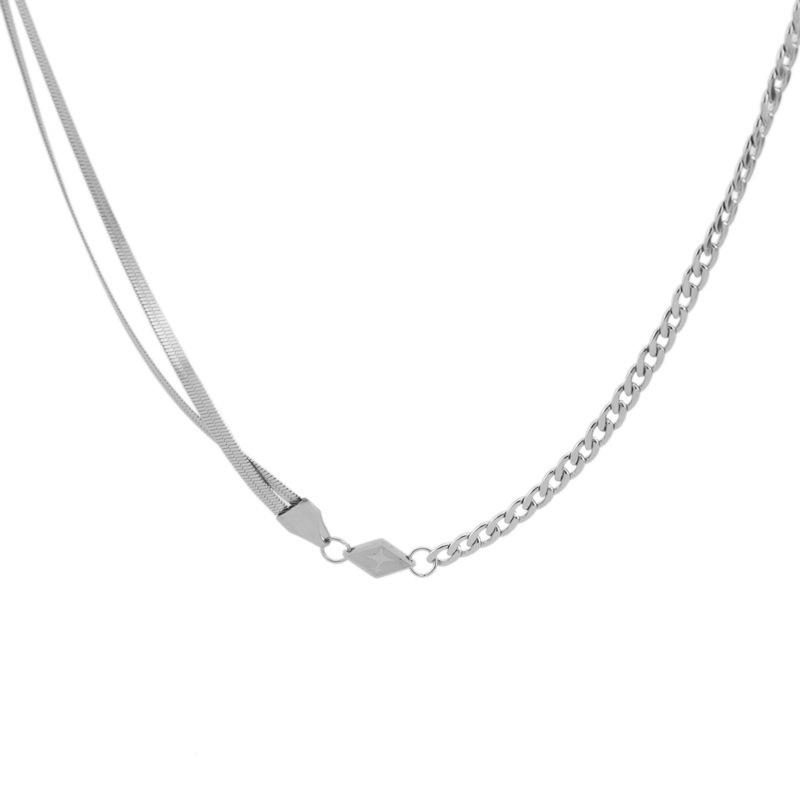 Titanium Steel Asymmetrical Double-Layer Rhombus Shield Hip Hop Necklace