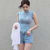 Corea del Sud Dongdaemun Gilet Senza Maniche Trasparente a Collo Alto - Top Sexy Slim Fit da Donna