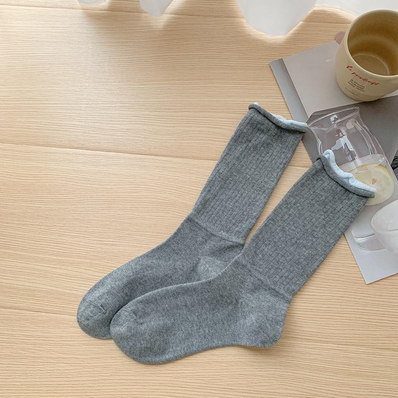 

5pair Double-Layer Socks Women S Medium Tube Stacking Socks Spring And Summer Trend Korean Contrasting Color Socks Medium Tube Curling Socks Women One size fits all темно-серого