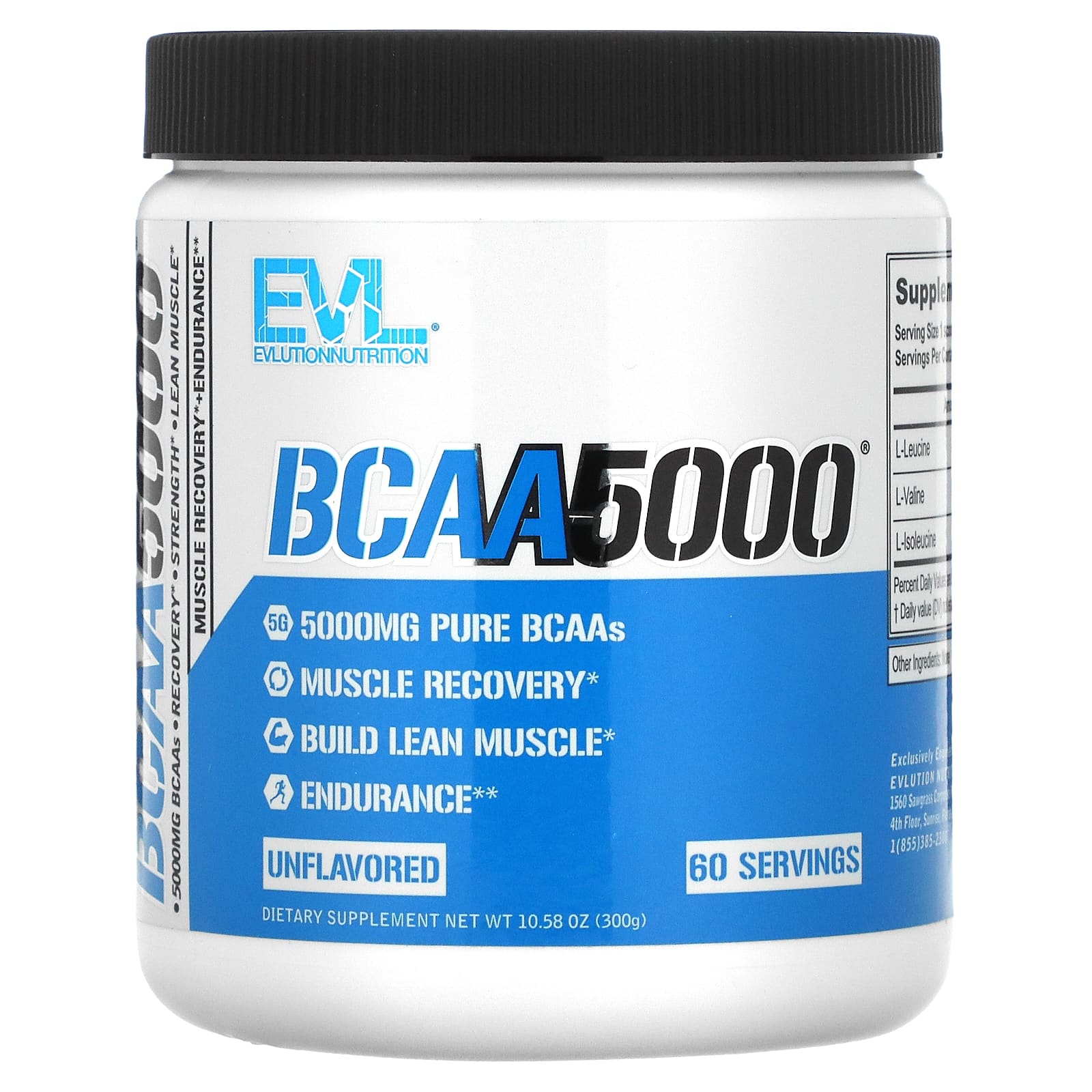 

EVLution Nutrition, BCAA5000, Unflavored, 10.58 oz (300 g)