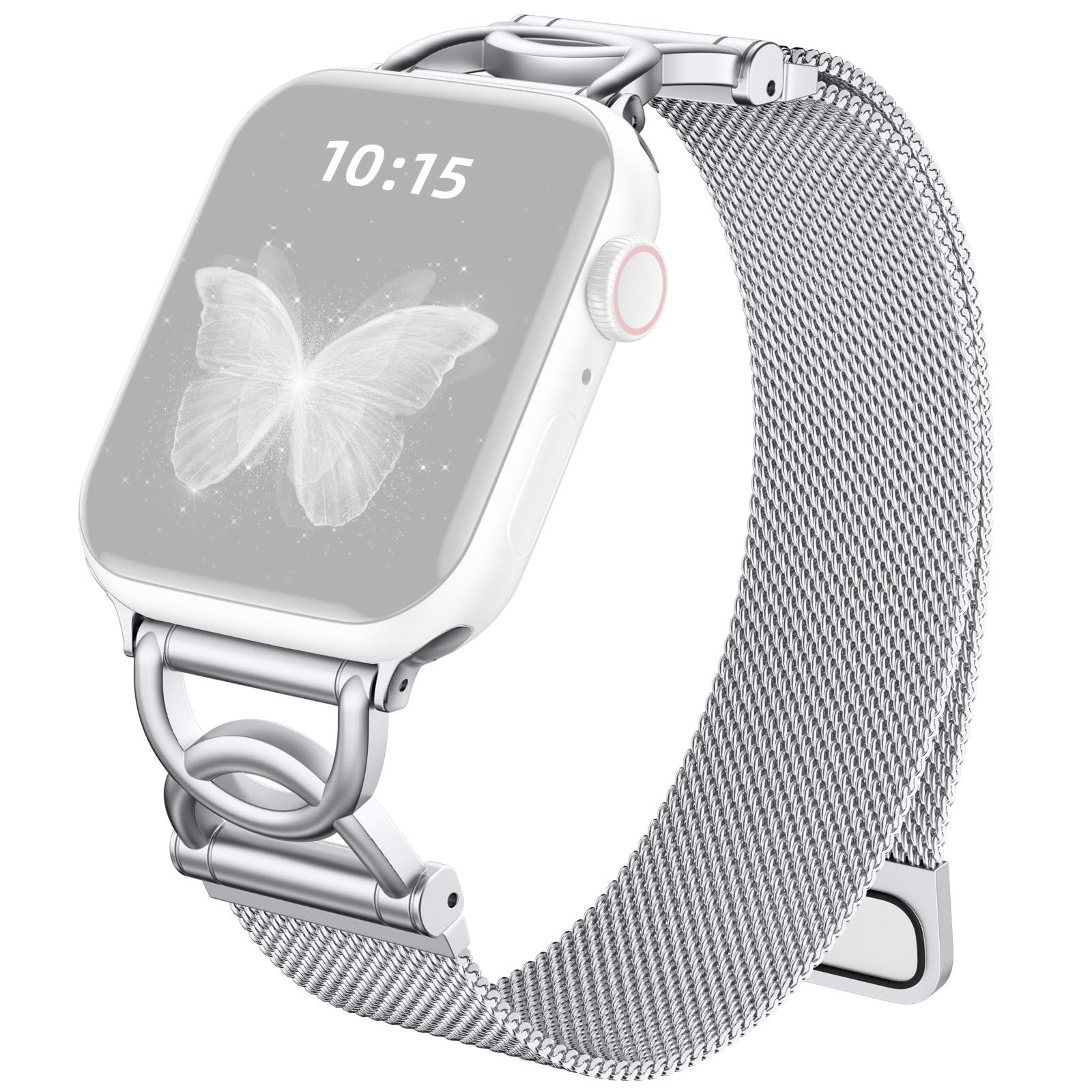 

Watch Band For Apple Watch Series 10 9 8 7 SE 6 5 4 3 2 1 42mm 41mm 40mm 38mm DC-Shape Magnetic Clasp Stainless Steel Metal Strap Silver