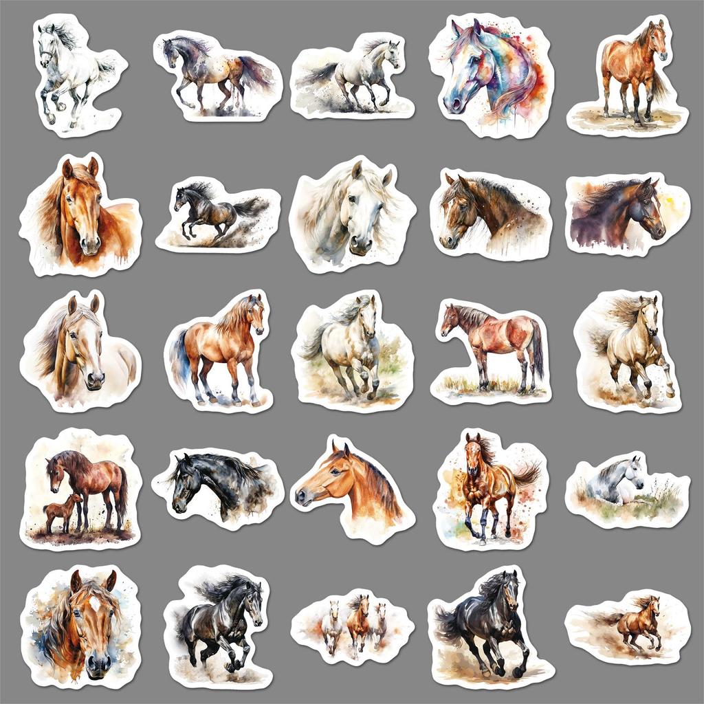 50 Ink Wash Horse Graffiti Stickers: Creative Chinese Animal Design for Phone Case, Water Bottle, Notebook