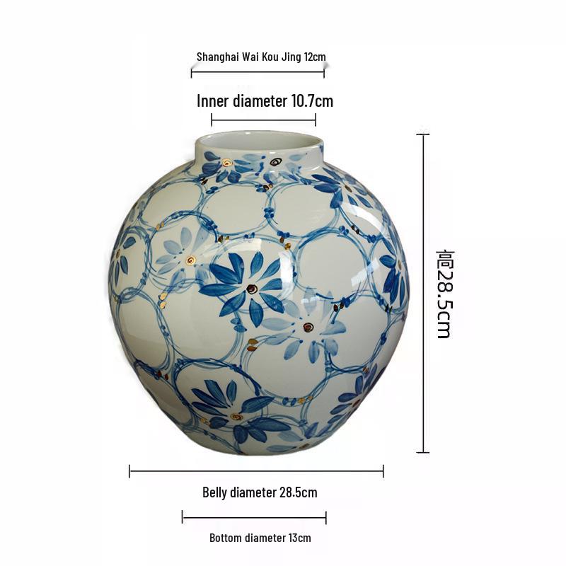 European Style Hand-painted Blue and White Porcelain Vase - Large-bellied Retro Ornament for Creative Flower Arrangements