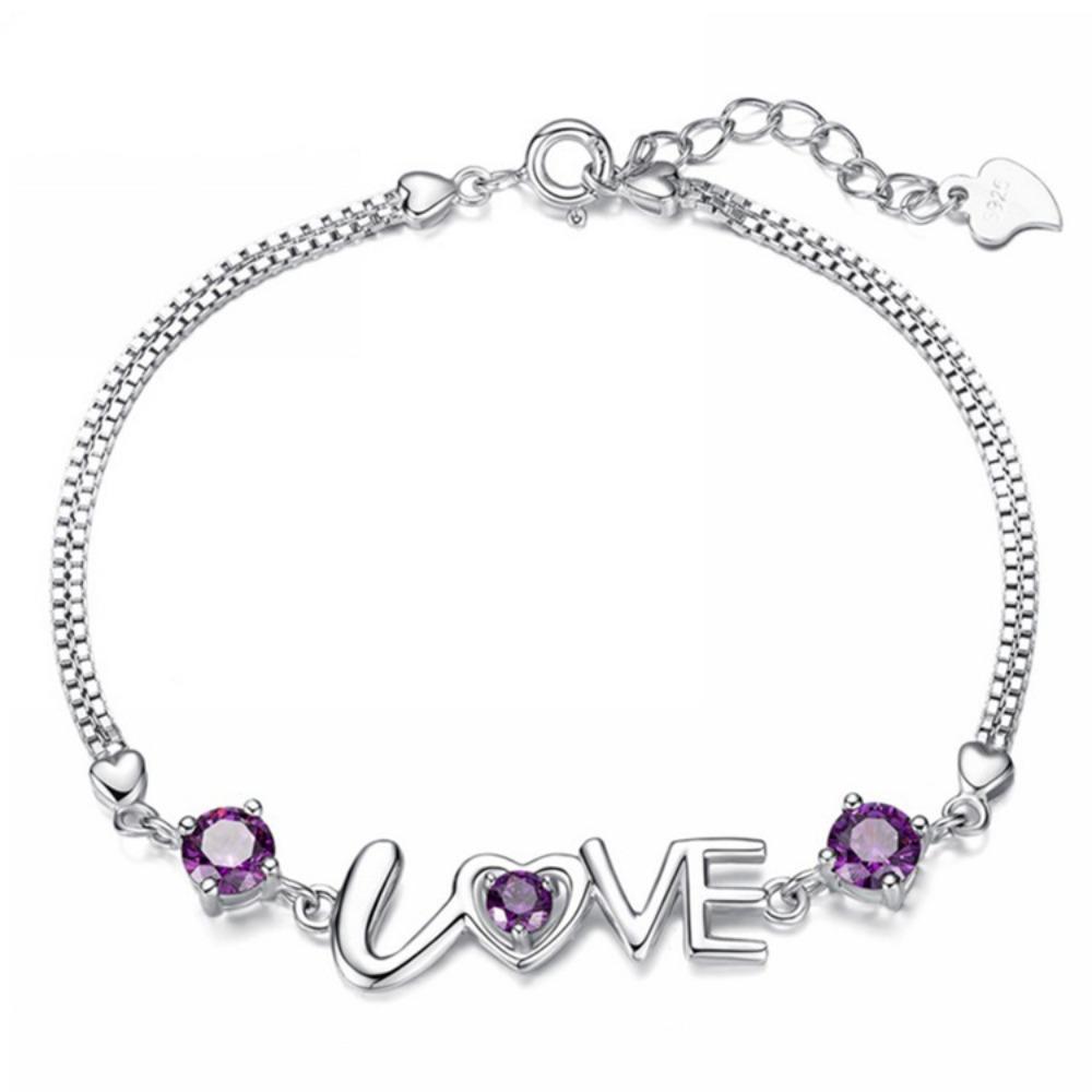 

925 Silver Plated Love Heart Bracelet for Women with Double Diamonds Elegant Jewelry Gift