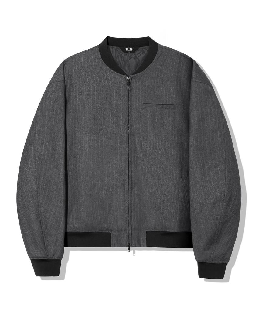 Trillion Pin Stripe Officer Crop Bomber Jacket_Gray