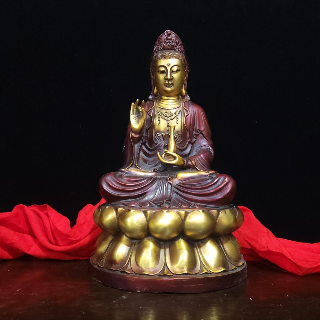 Style Full Color Painted Copper Home Decor Craft Ornament South Sea Lotus Guanyin Buddha Statue Decoration