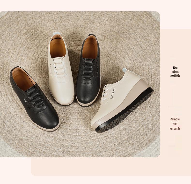 Women's Thick-Soled Leather Platform Shoes: Versatile, Slimming, Lightweight, Soft-Soled, Height-Boosting for Autumn/Winter 2025