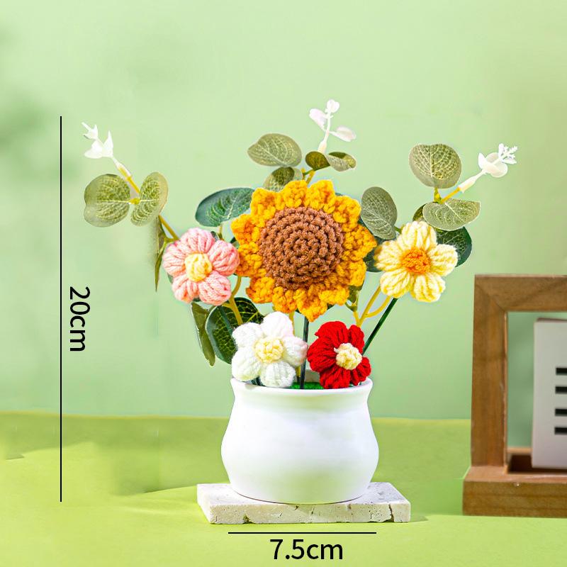 Finished Crochet Sunflowers Potted Graduation Gift Cute Knitting Flowers Handwoven Plant Crochet Flowers Teacher Day Gifts