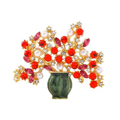Vase Flower Brooch Oil Dripping Rhinestone Brooch Clothing Accessories Suit Pearl Brooch
