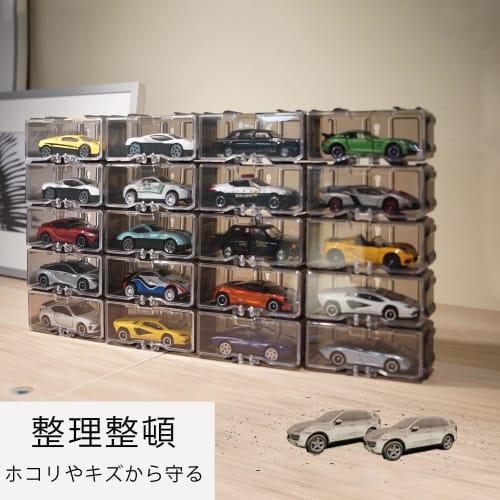 GUNSEED Tomica Case, Tomica Storage, Wall-Mounted Miniature Car Case (Holds 10/40 Cars/Resin), Wall-Mountable, Freely Combinable, No Corners (Black (4