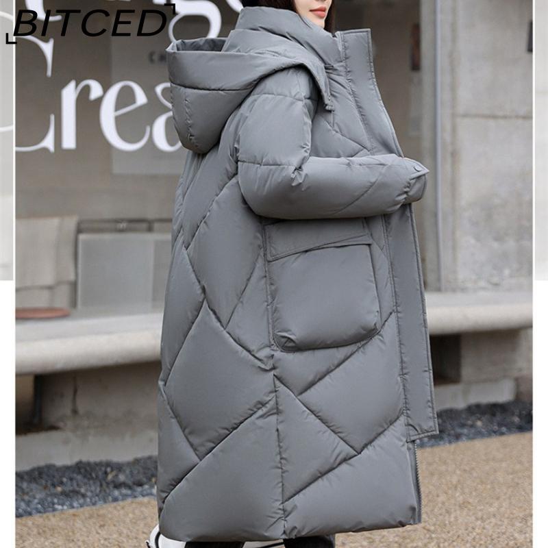 BITCED Thickened Puffer Jacket Down-Filled Cotton Coat Women's Loose-Fit Winter Coat Mid-Length Knee-Length Cotton Jacket