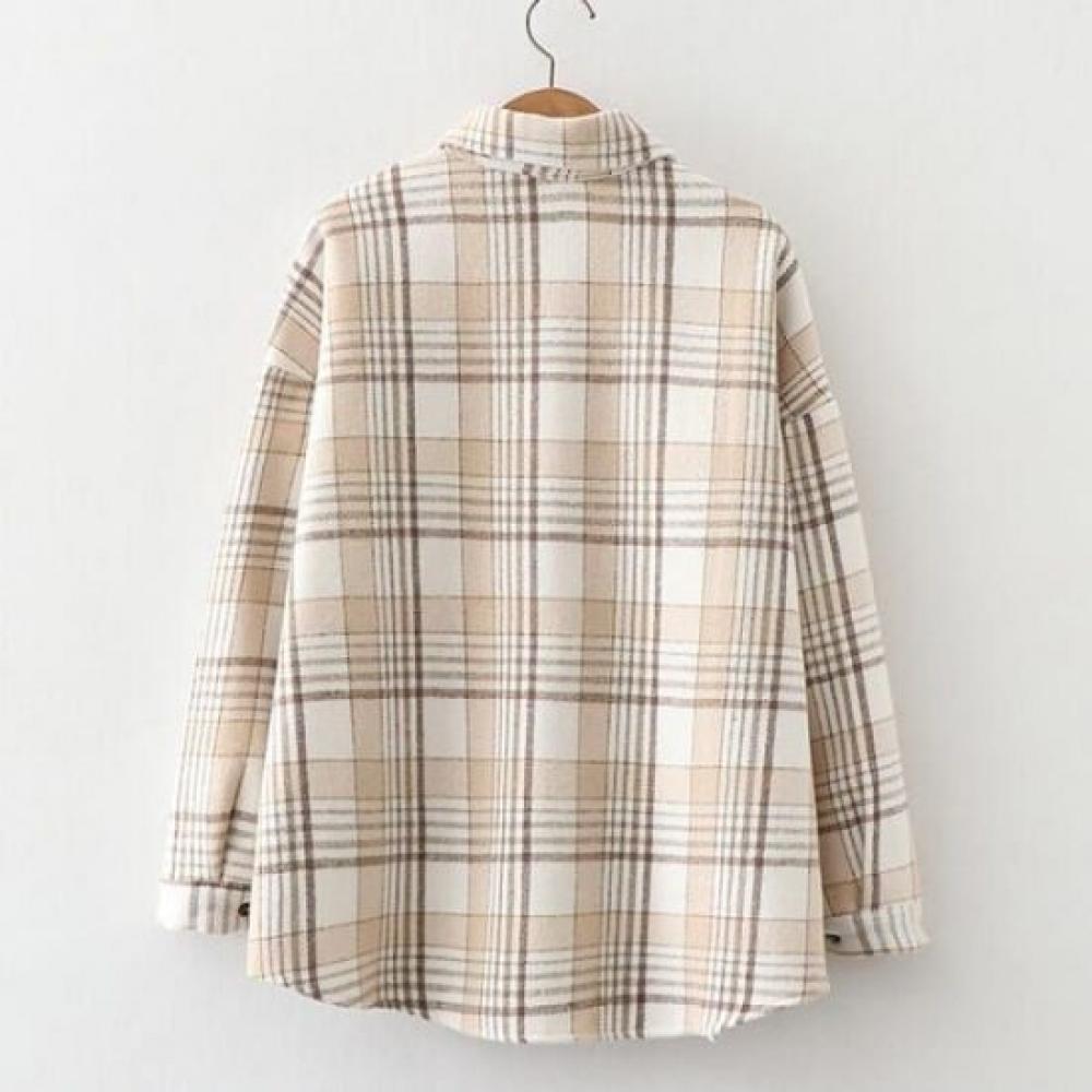 Navava Women Thick Fleece Check Long Sleeve Shirt Nb2386